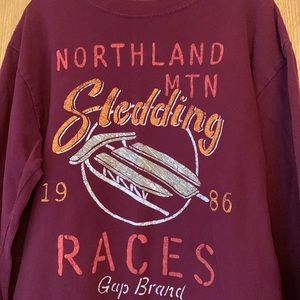 Vintage GAP kids size 10 brushed cotton sledding theme graphic LS t shirt maroon